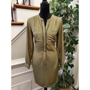 Attention Women’s Green Olive Long Sleeve Knee Length Shirt Dress Size Small